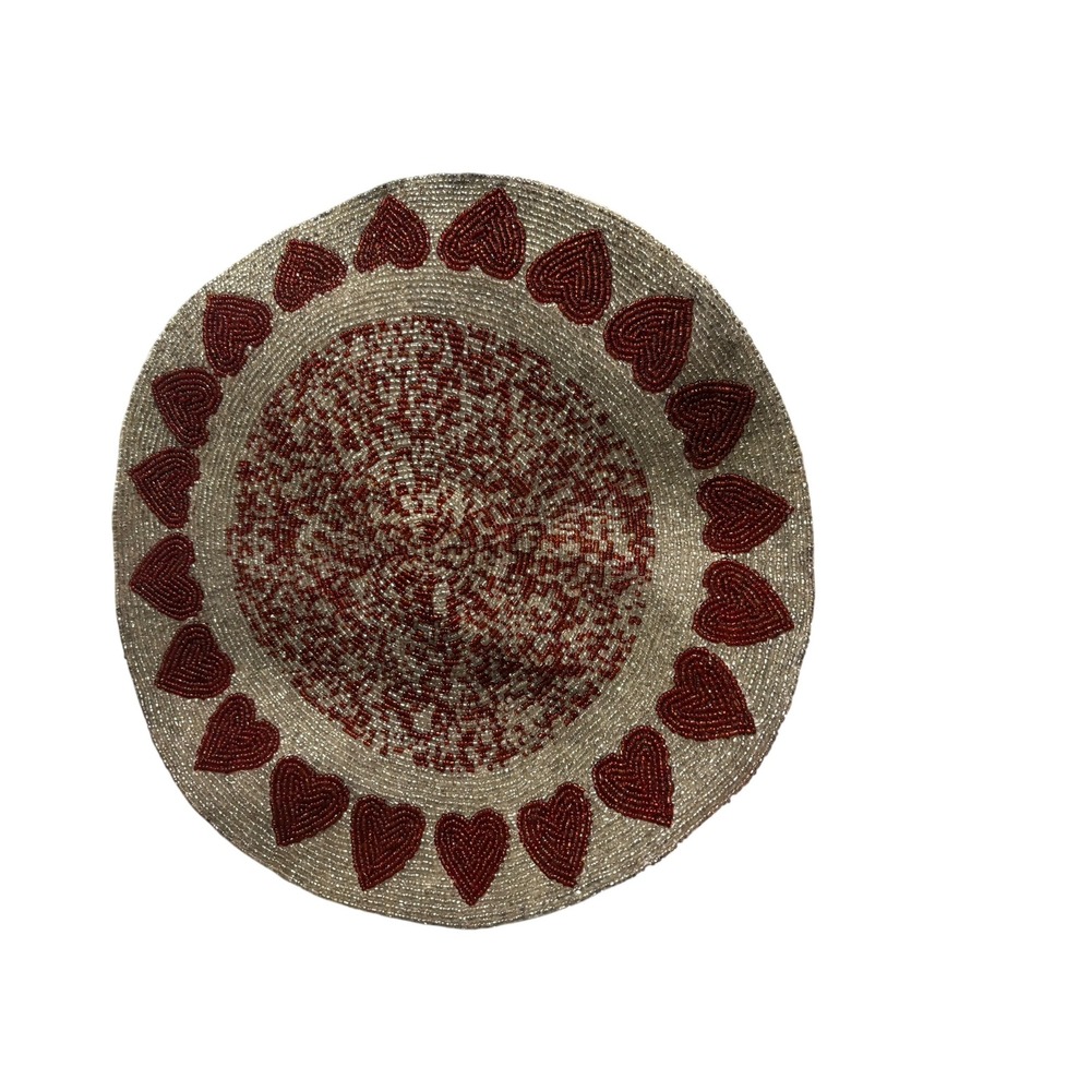 Vintage Style‎ Beaded Heart Placemat Silver Red Romantic Coquette Accessory